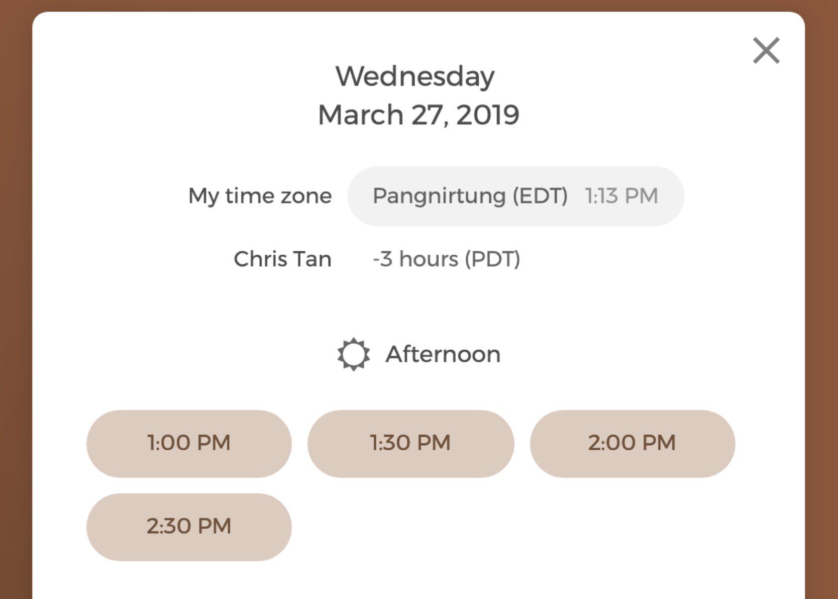 Exibição de fuso horário no CozyCal