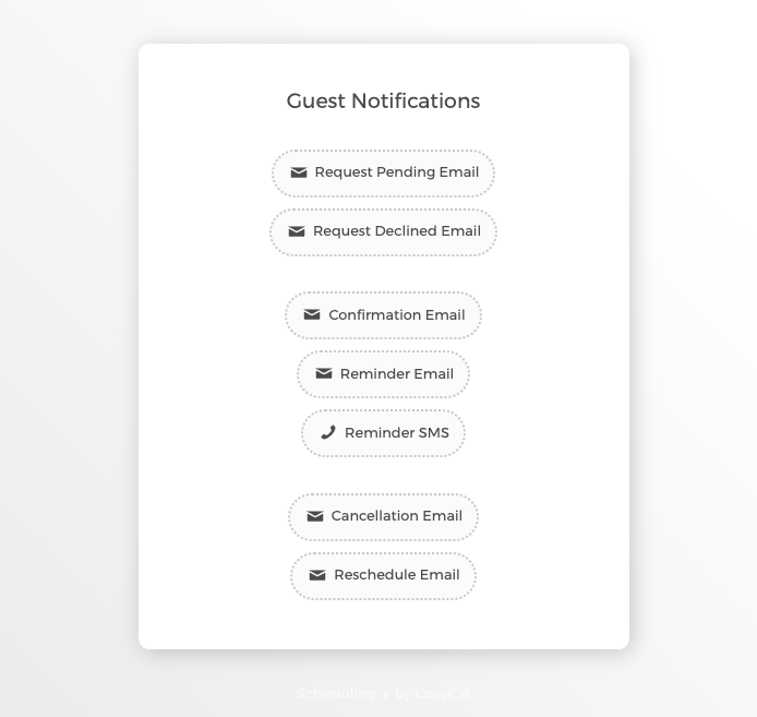 Send email notifications and reminder SMS in CozyCal