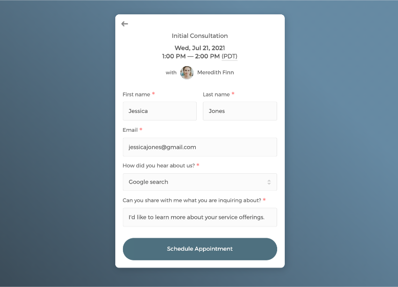 CozyCal team scheduling - customize intake forms to collect client information