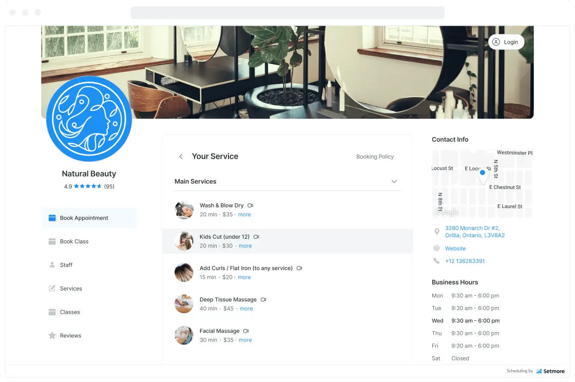 Tilpas Setmores bookingside til planlægning for små virksomheder