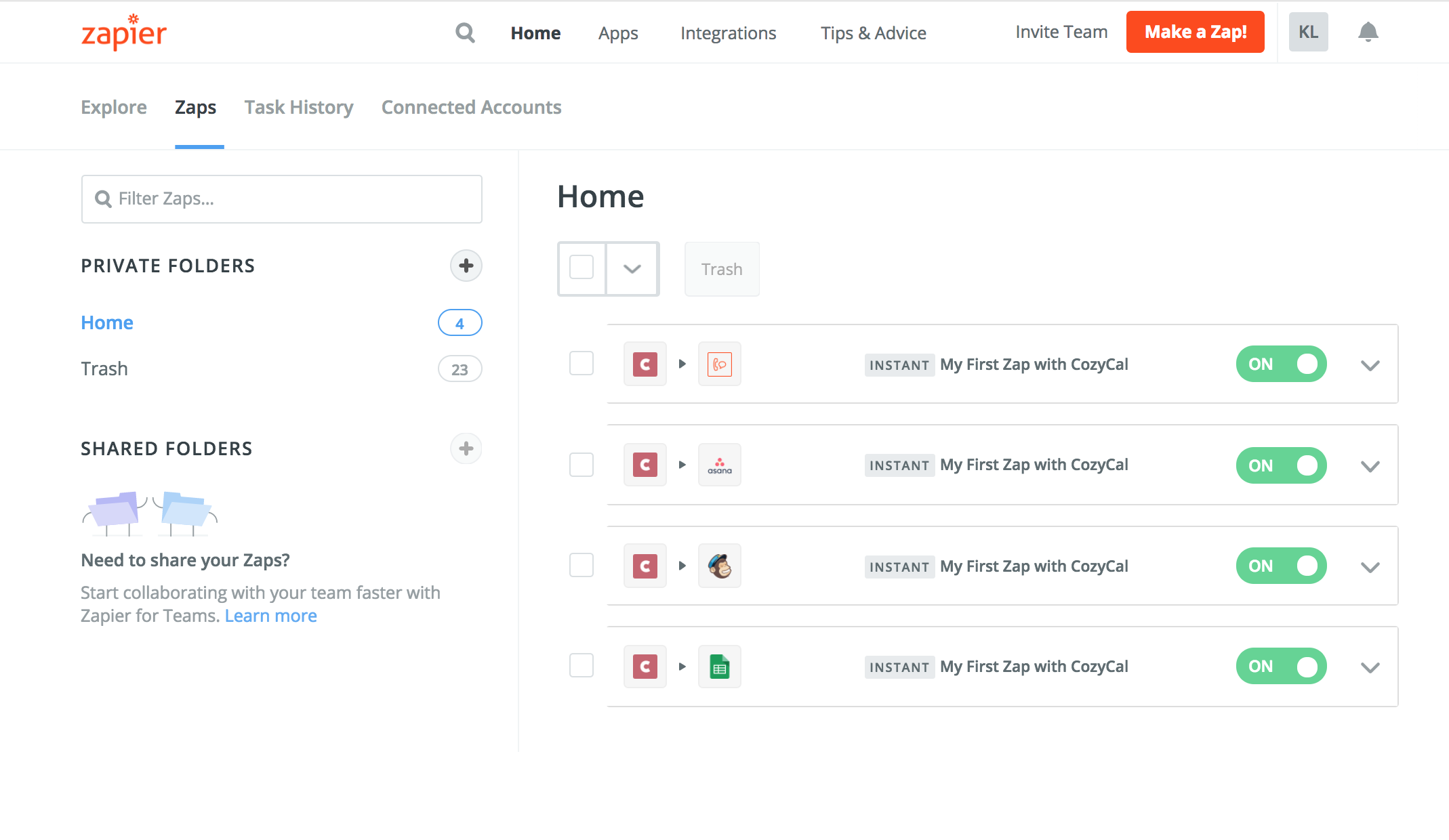Zapier dashboard