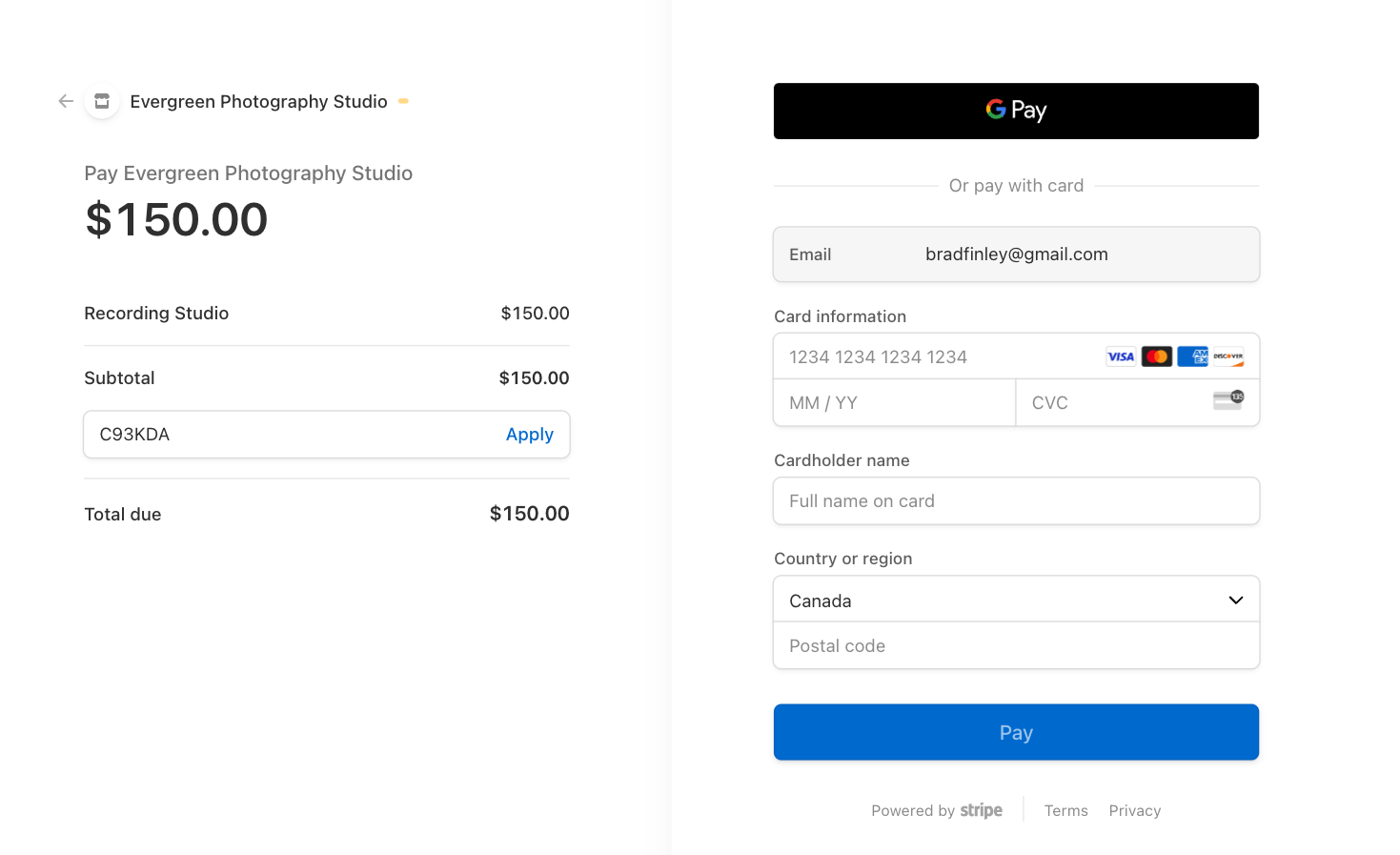 U kunt betalingsopties integreren via Stripe om studioreserveringen vooraf veilig te stellen