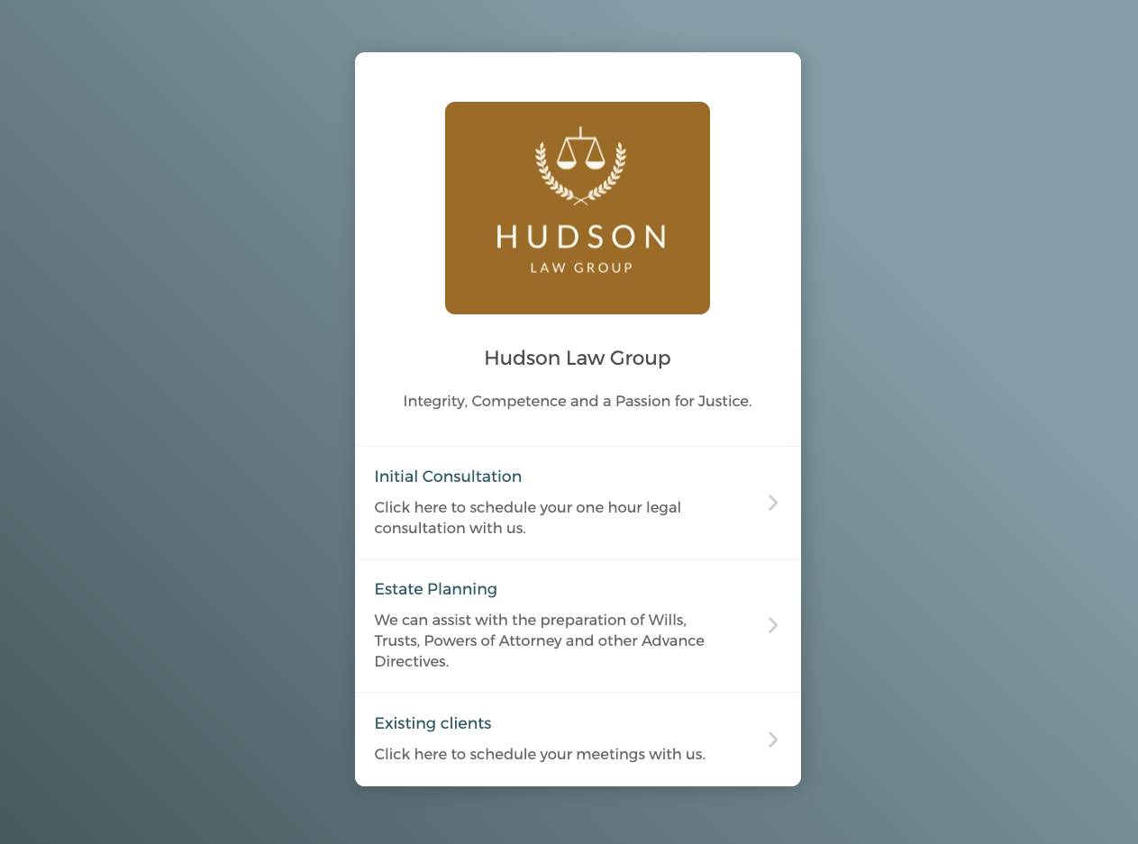 Create a customizable booking page that showcases your law firm's services