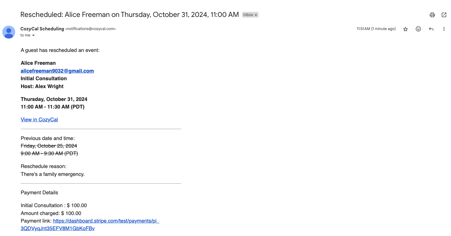 Hosts will receive rescheduling email notifications
