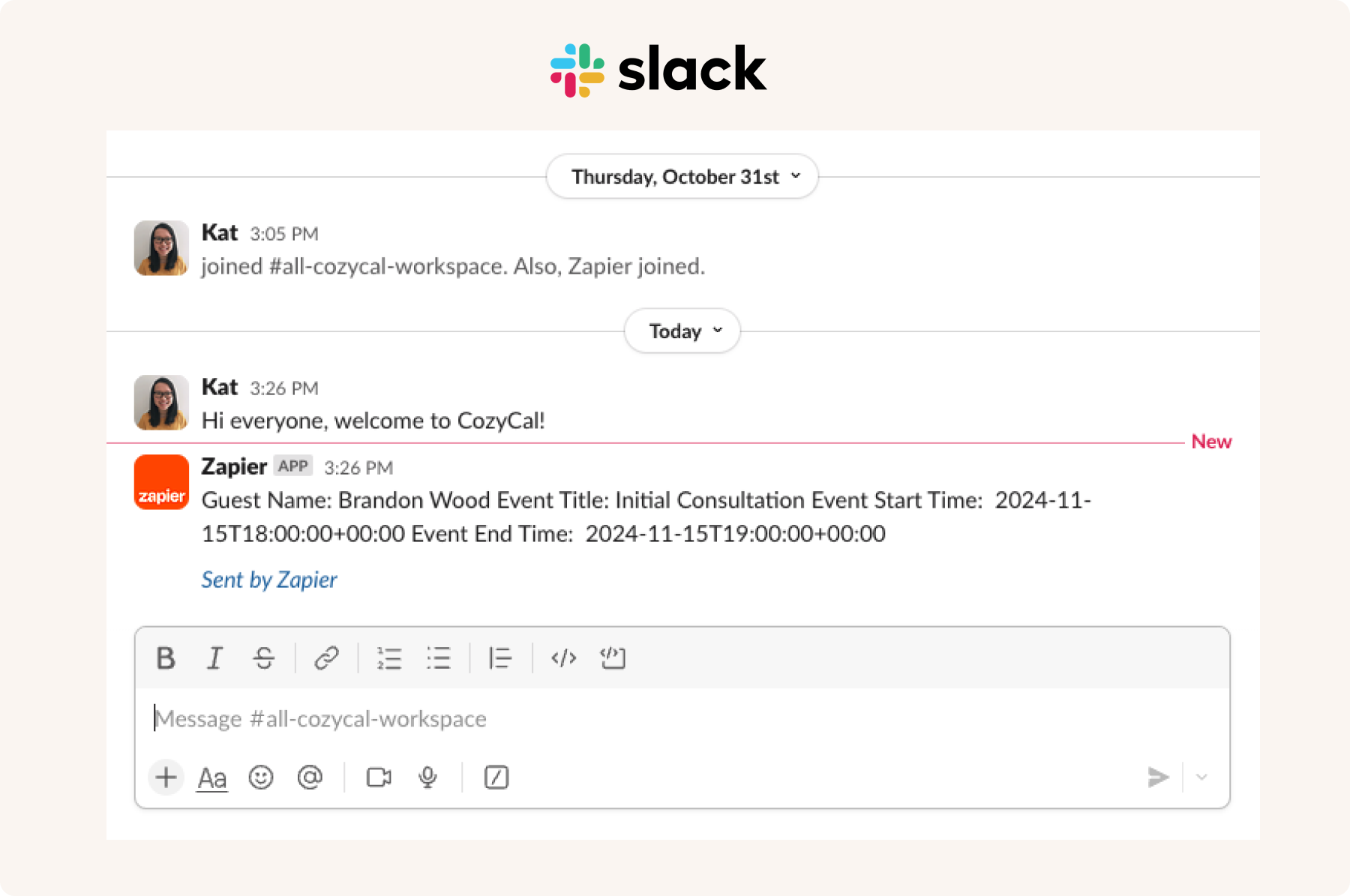 Create a zap to send new bookings as a Slack message via Zapier