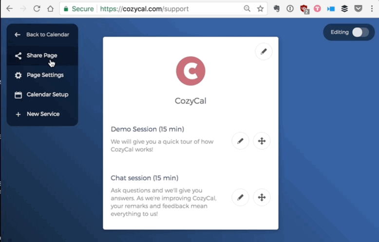 Share the booking page link