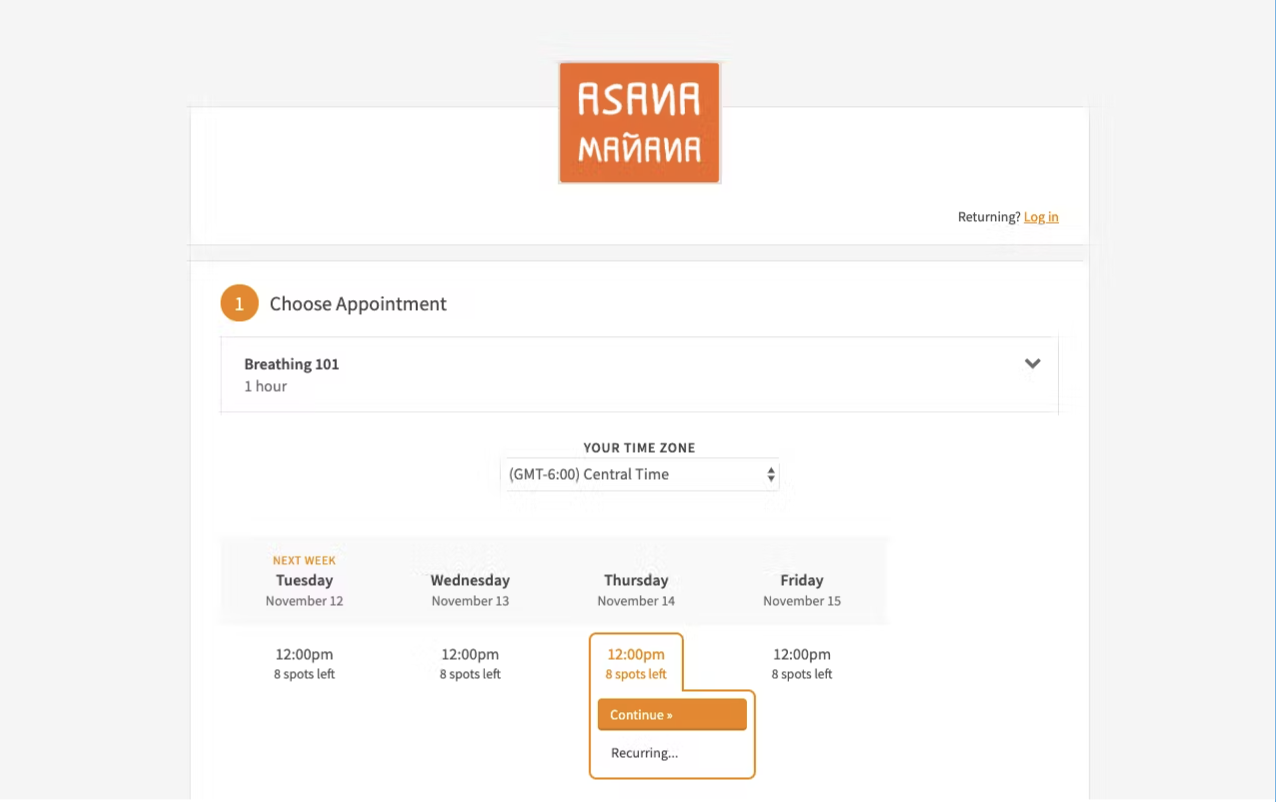 Acuity Scheduling booking page