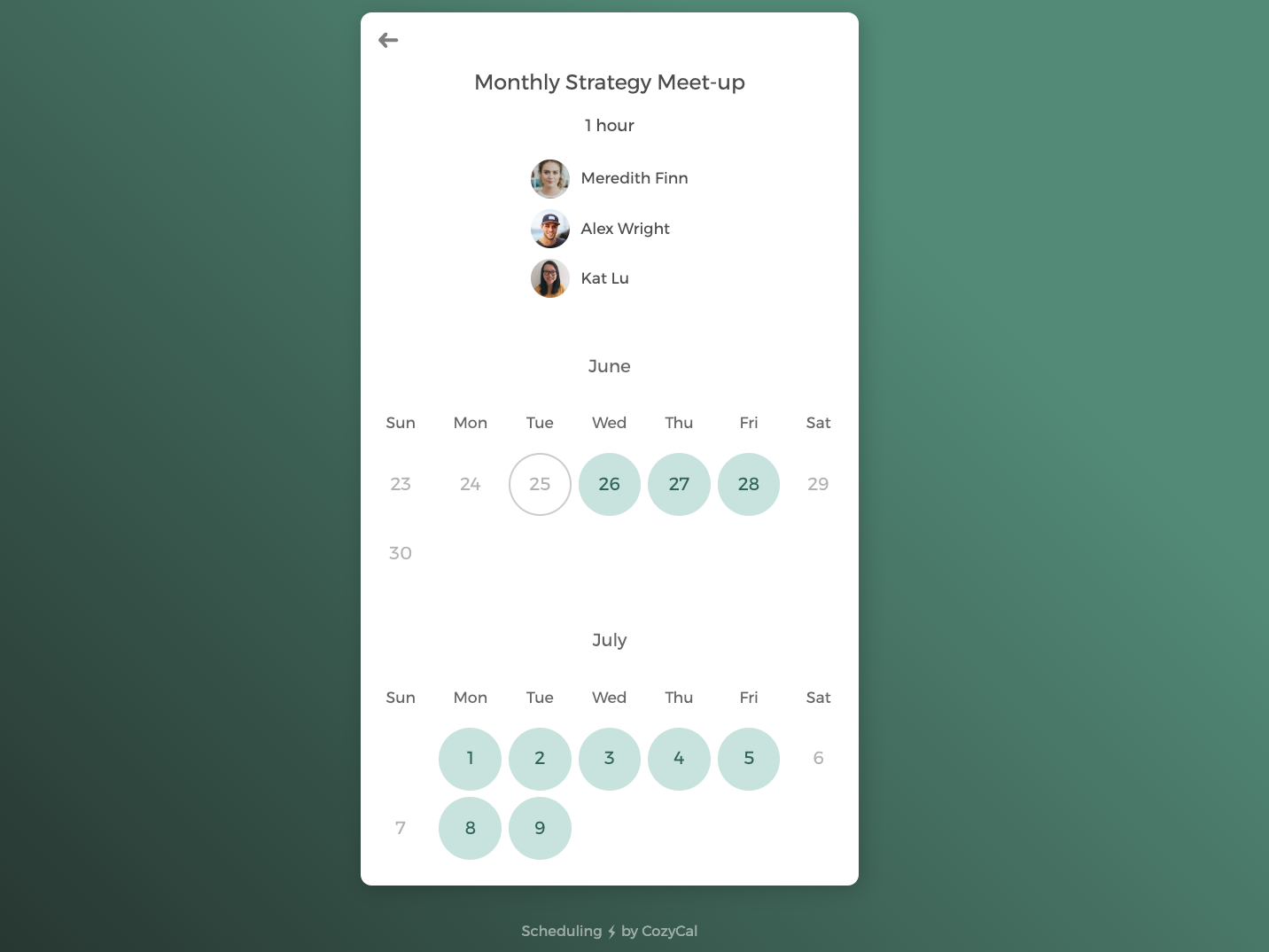 CozyCal peut regrouper les disponibilités de plusieurs participants