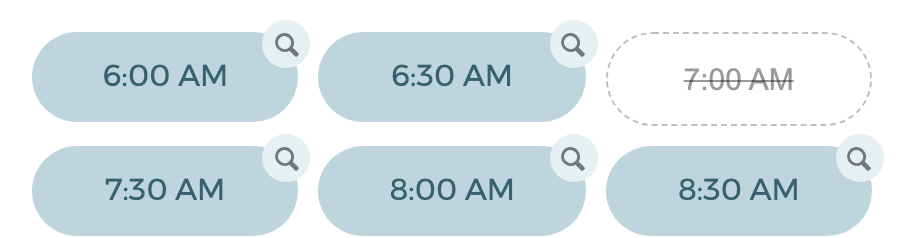 The inspect button on open times, and a blocked time on your booking page
