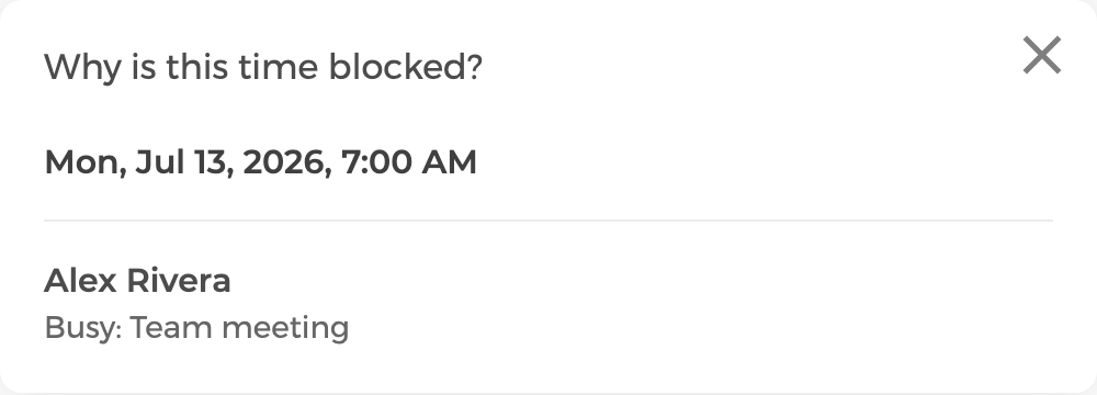 Click any time to see why it’s available or blocked