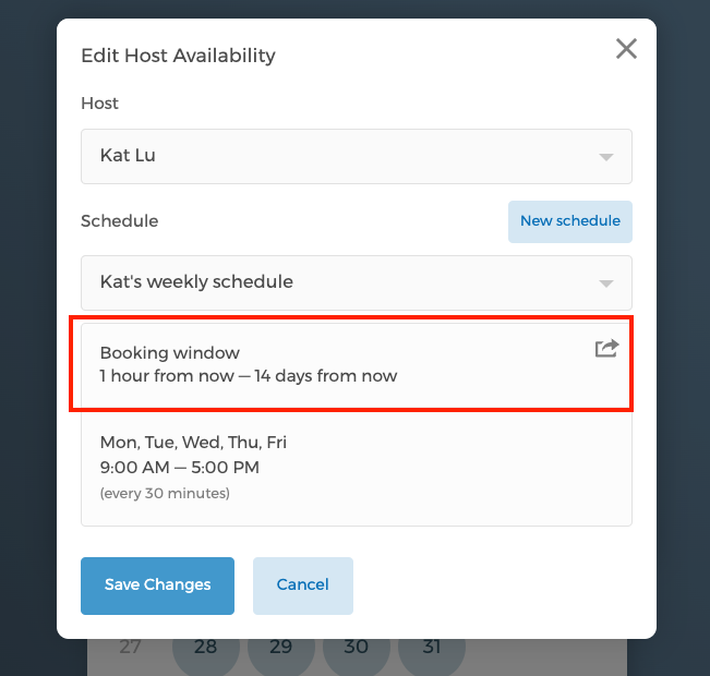 Default booking window settings