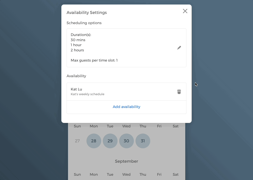 Editing the booking window start and end time