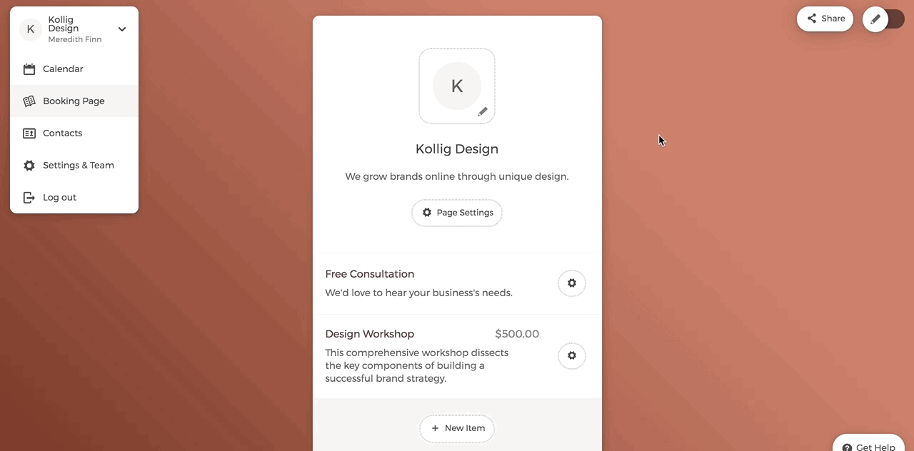 Main booking page profile picture