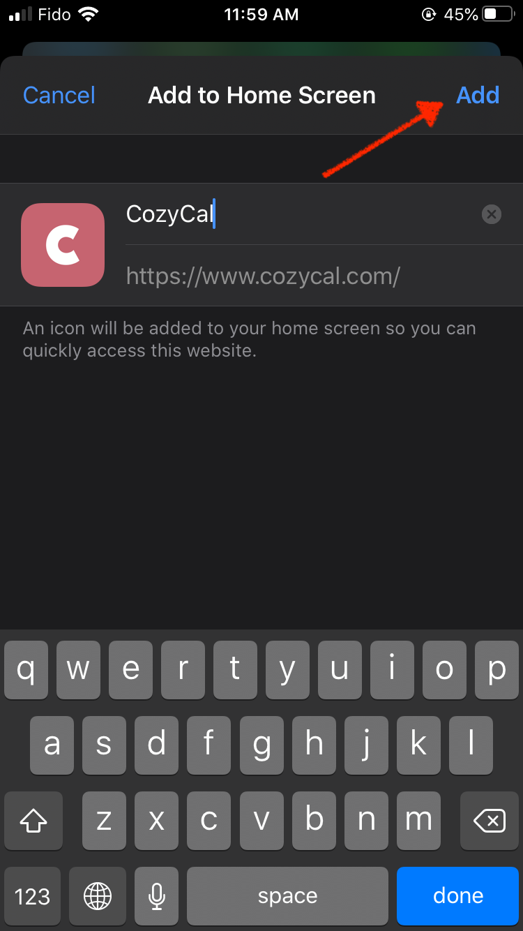 Naming the home screen shortcut