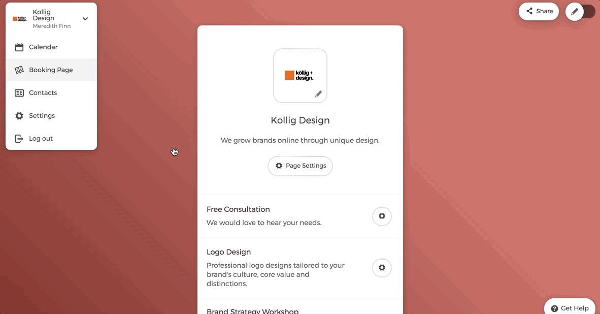 Contacts list on the main dashboard
