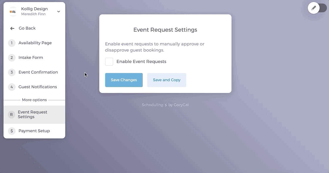 Editing the event request message