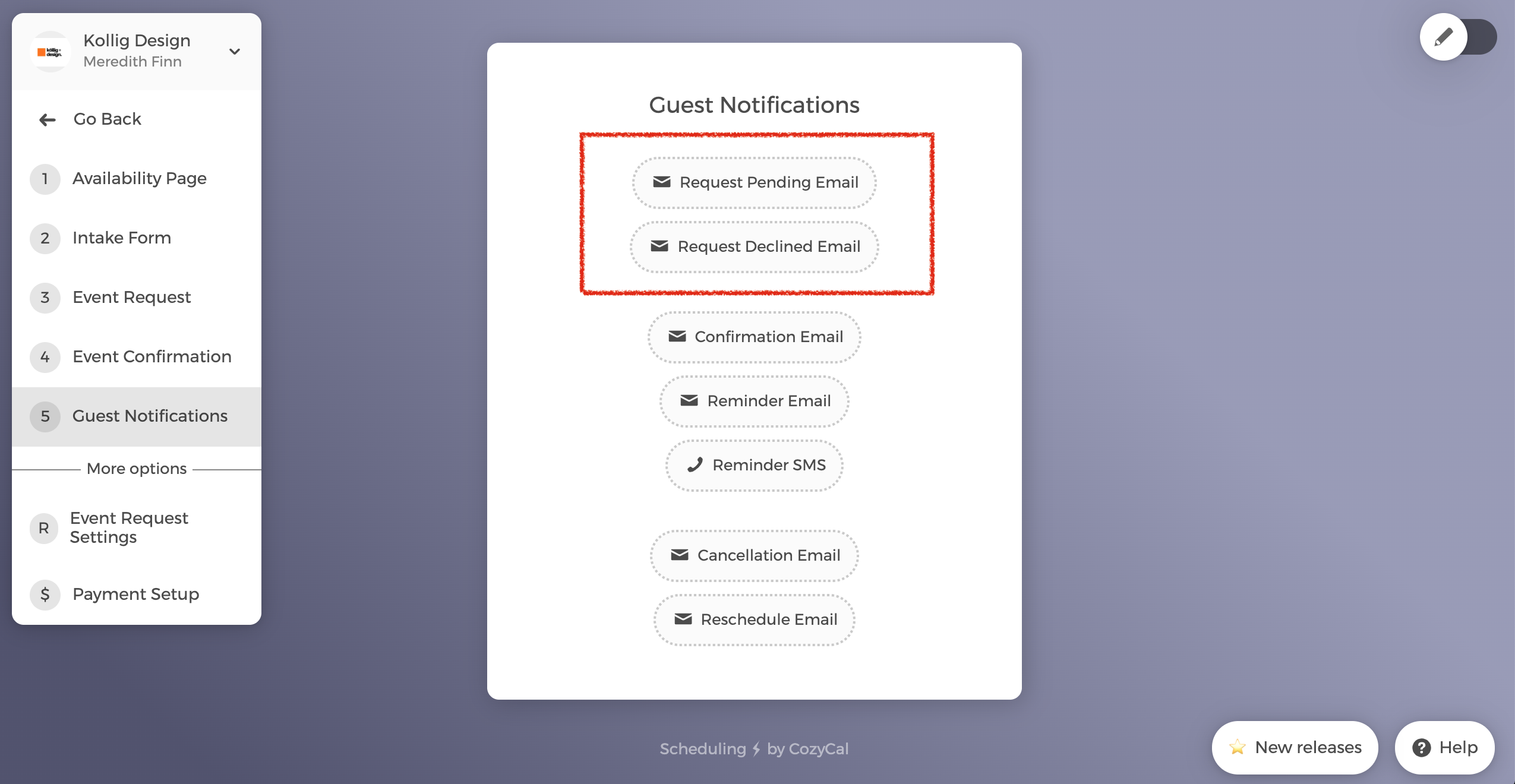 Event request email notifications