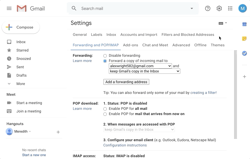 Creating a filter to forward CozyCal emails
