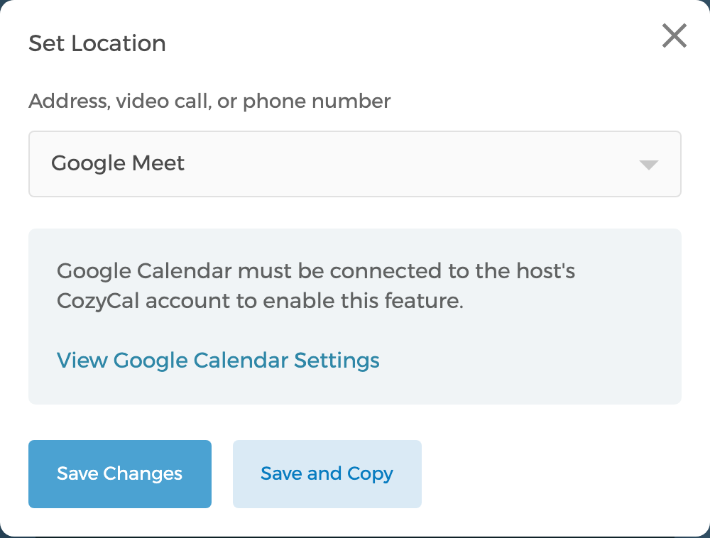 Set Google Meet as the event location