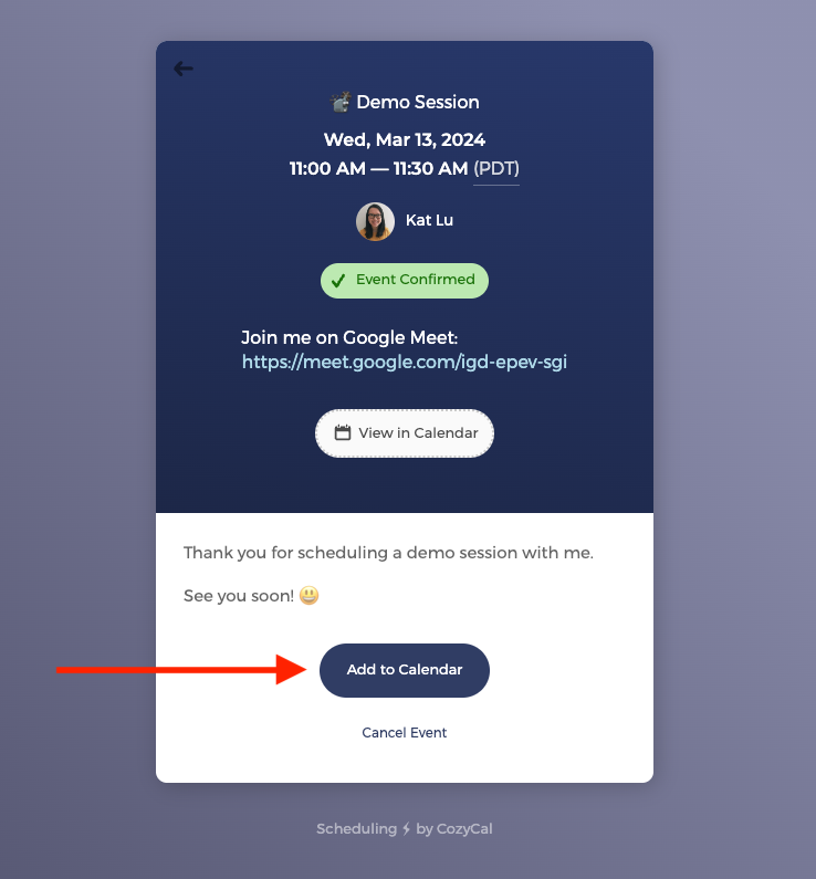 Google Meet link in guest confirmation