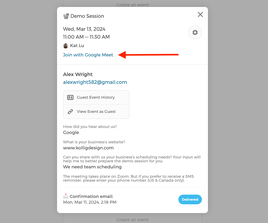 Google Meet info in CozyCal calendar