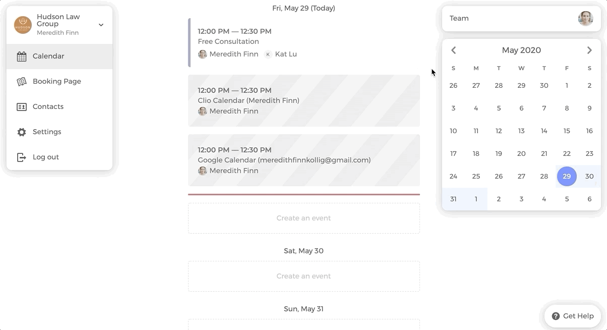 Filtering team members' booked events