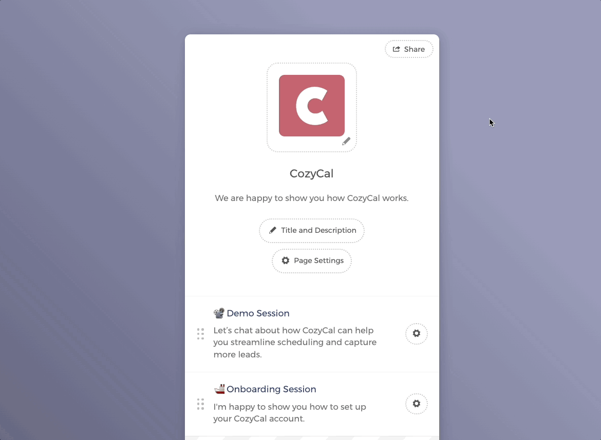 Copy code to install the CozyCal widget
