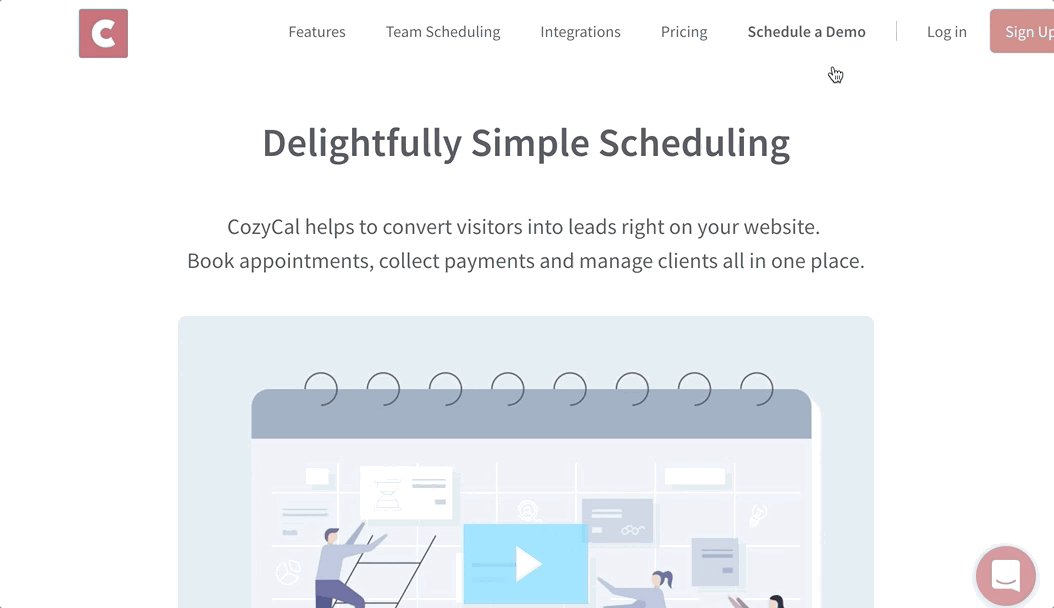 CozyCal booking page opening as a pop-up modal