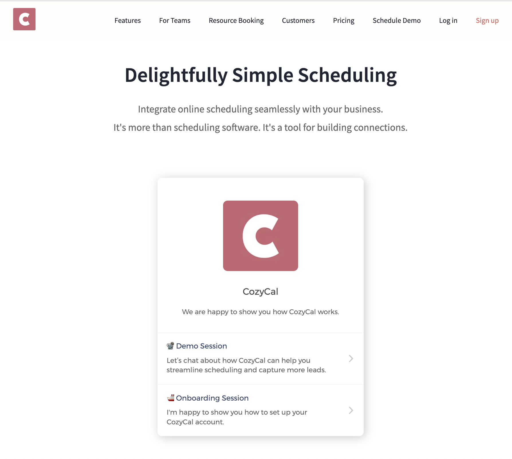 In-frame CozyCal embed on the home page
