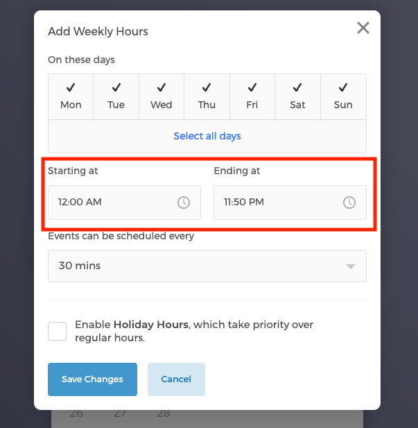 Weekly hours cannot be used for multi-day events