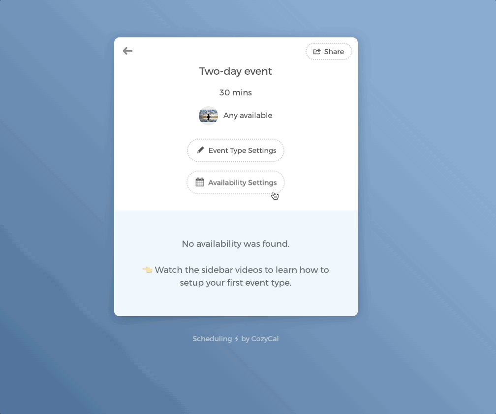Setting the event duration to 2 days