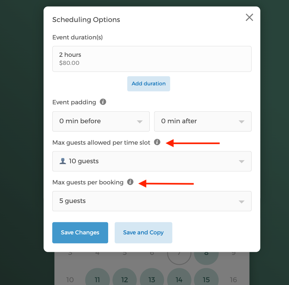 Setting max guests per time slot and per booking