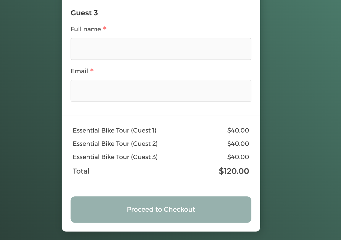 Payment for the number of attendees booked