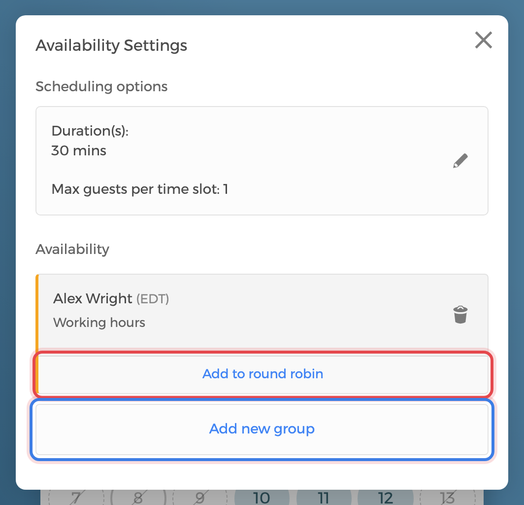 The Add to round robin and Add new group buttons