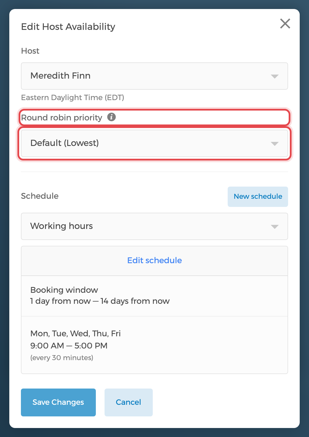 Setting round robin priority in the Host Availability editor