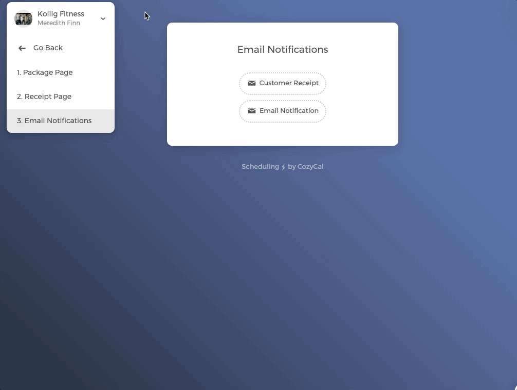 The package displayed on the booking page