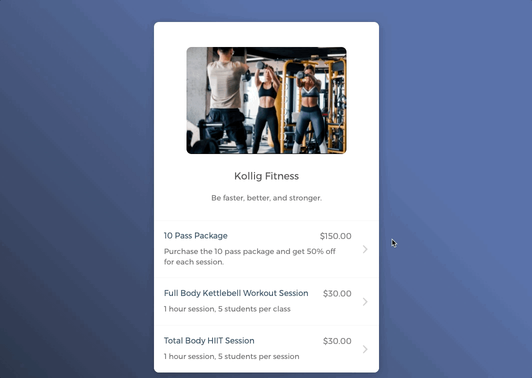 Purchasing a package through Stripe