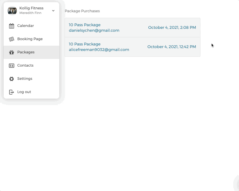 Tracking packages purchased by clients
