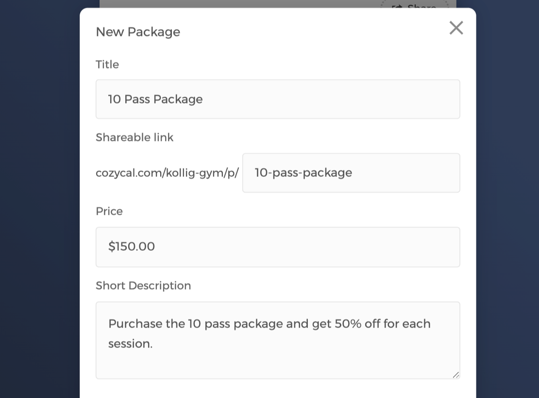 Editing package title, link, pricing and description