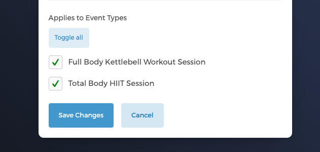Selecting which event types the package applies to