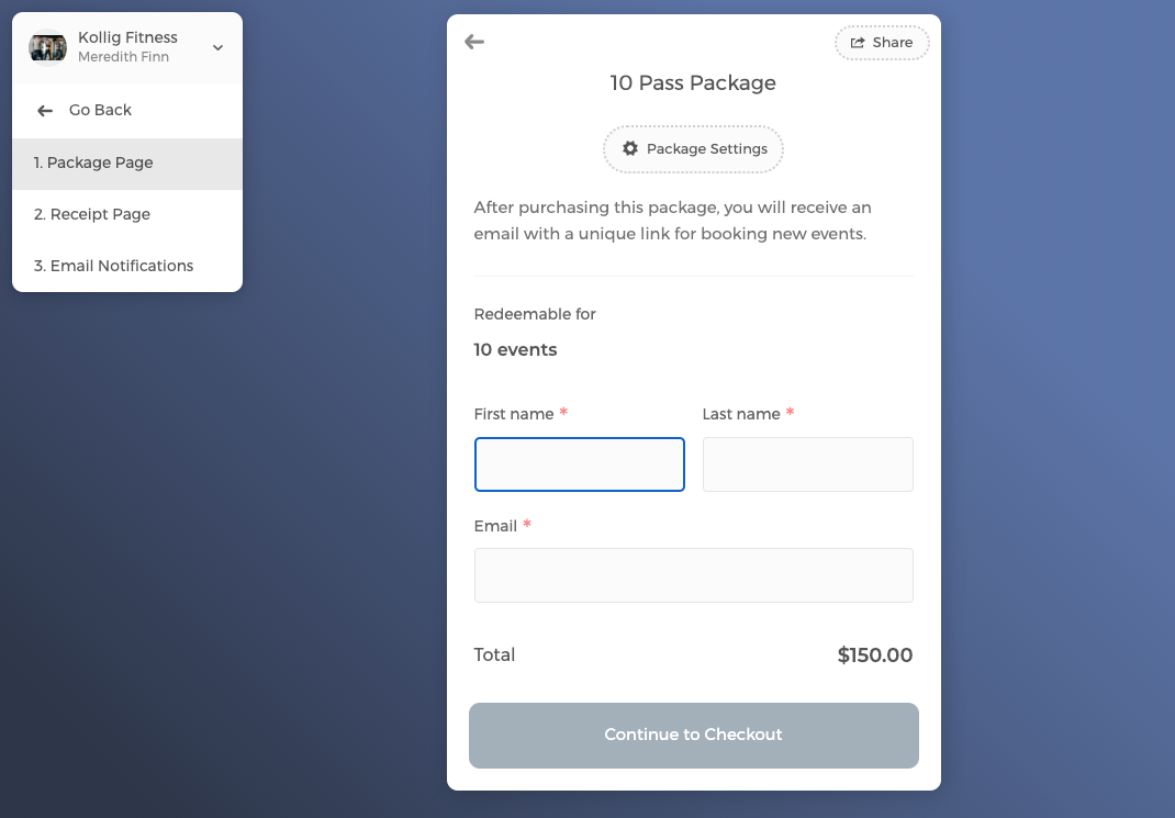 The created package page