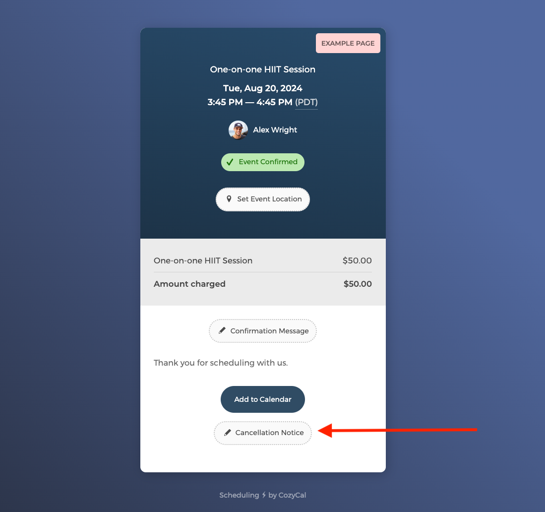 Reschedule / Cancel button on Event Confirmation