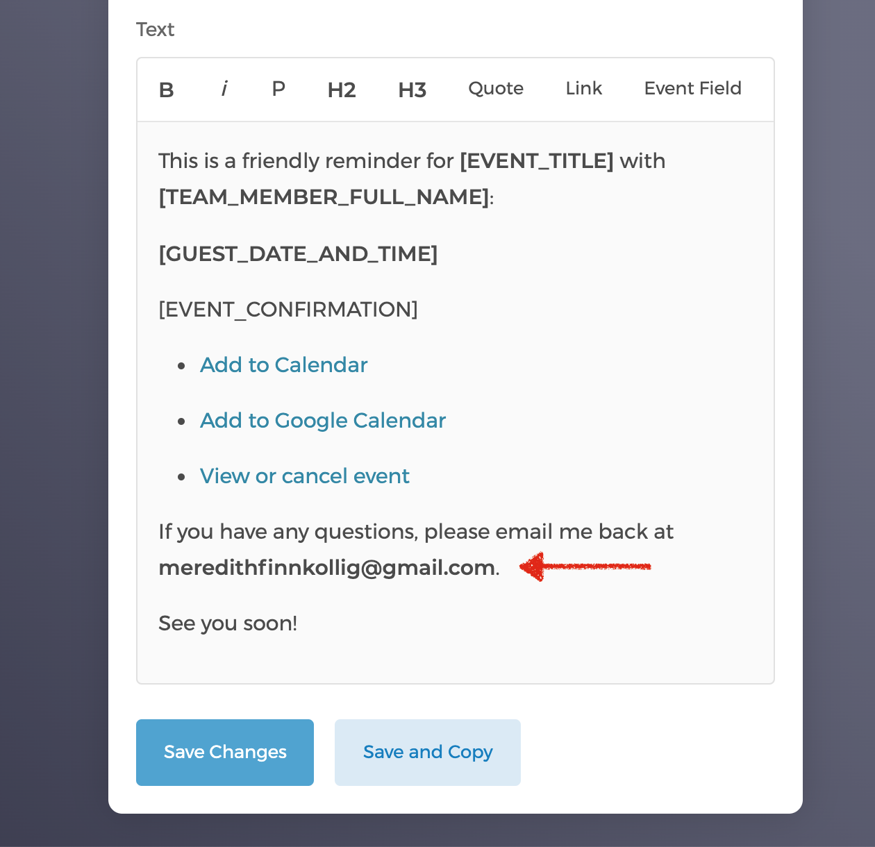Editing the reminder email template