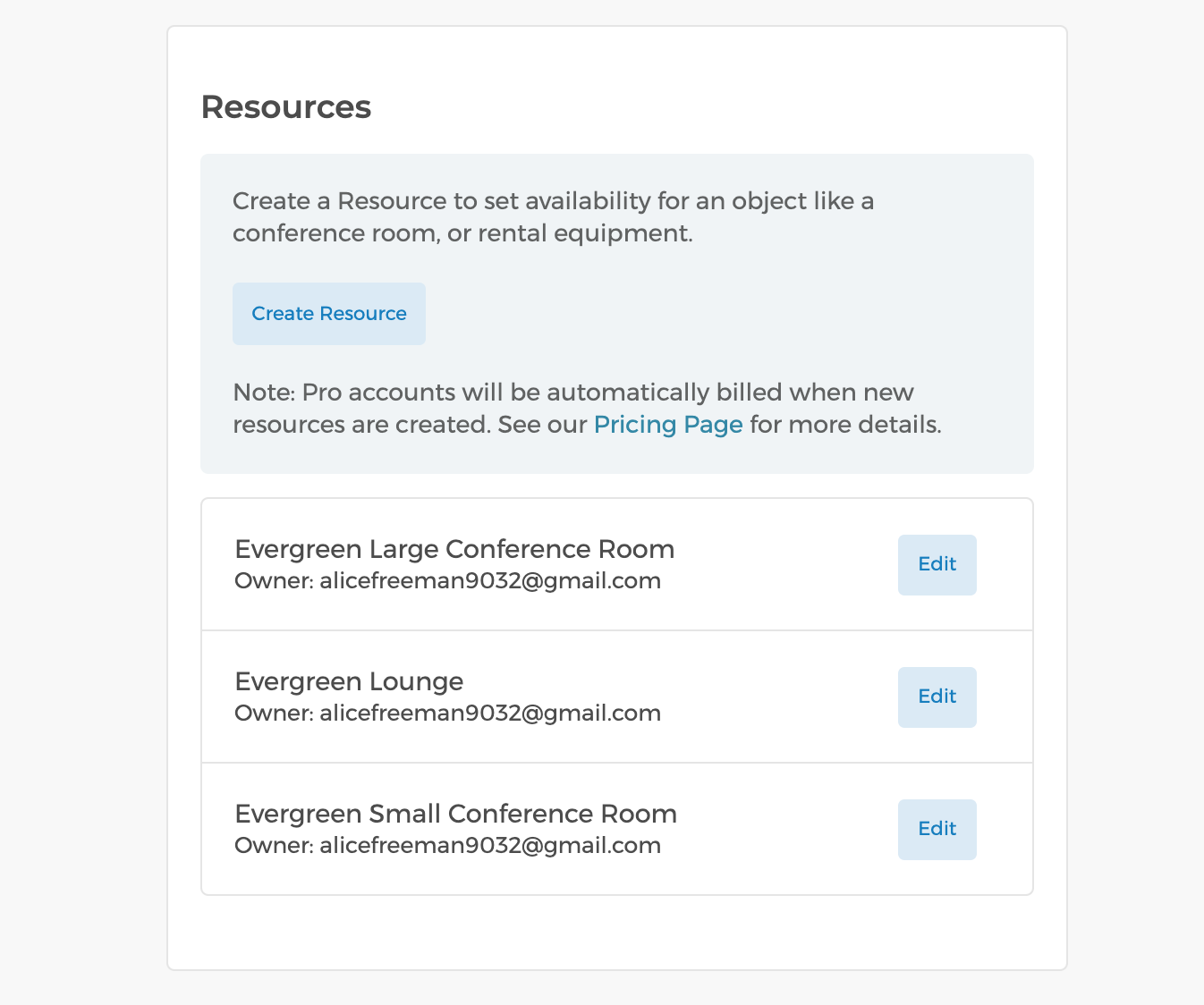 The resource list with multiple resources