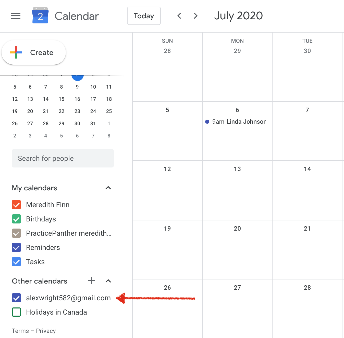 Shared calendar in Other calendars list