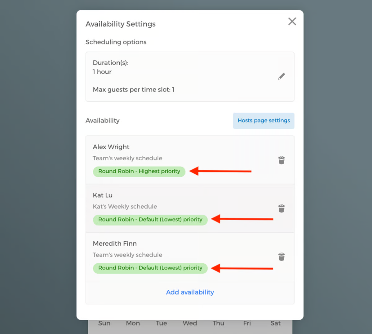 Round-robin priority labels under host names
