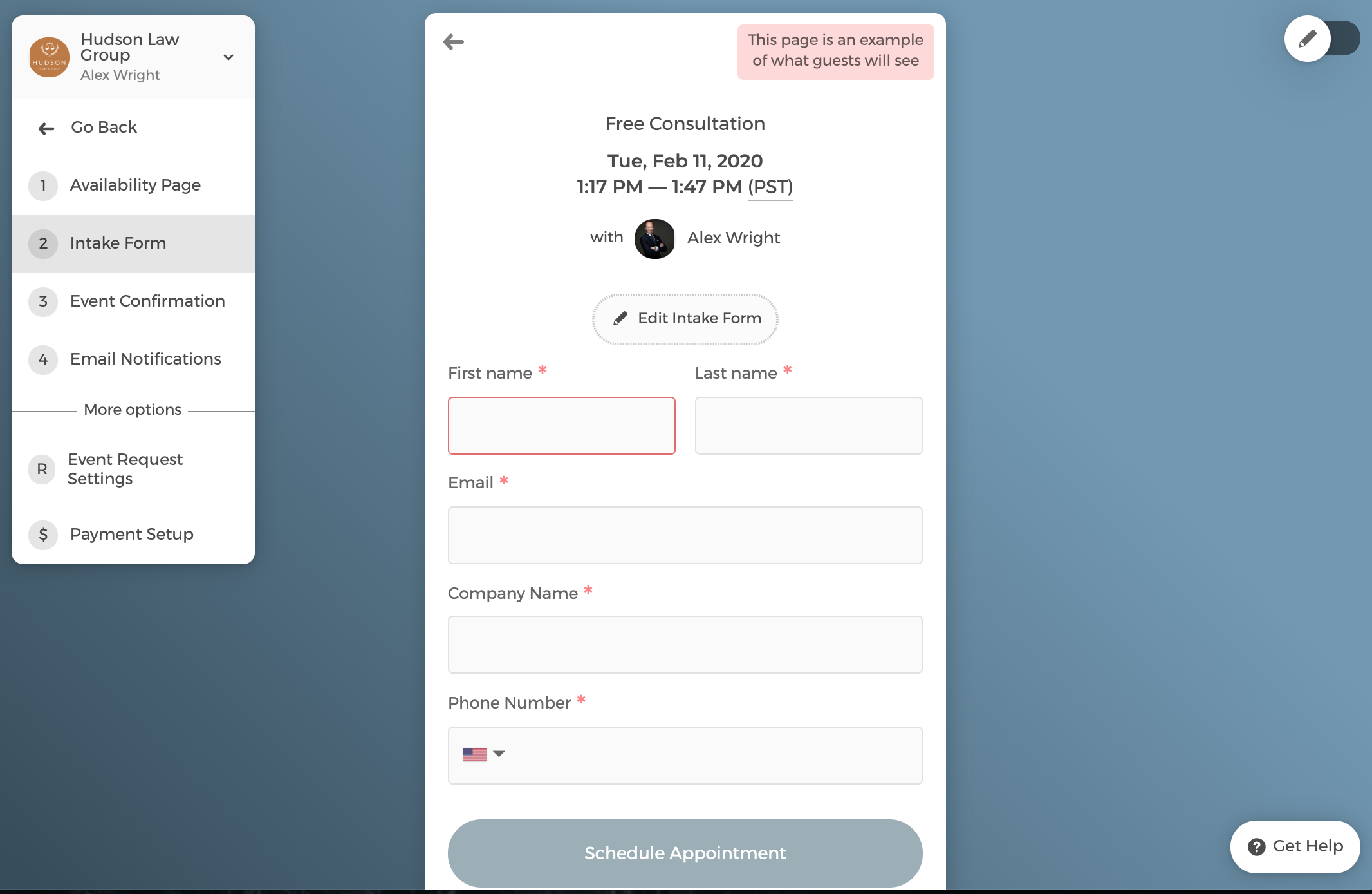 Editing the intake form