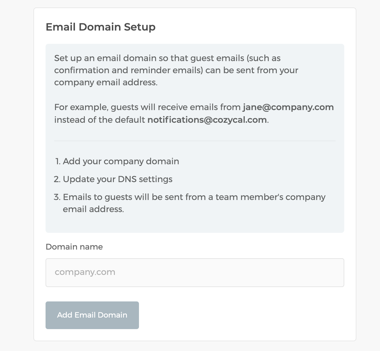 Email Domain settings page