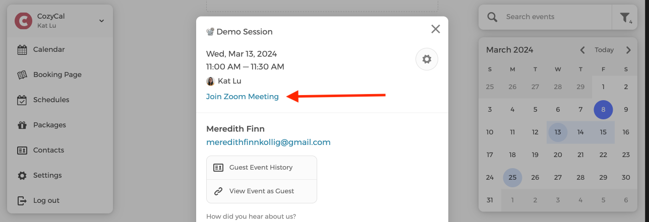 Zoom info in CozyCal calendar